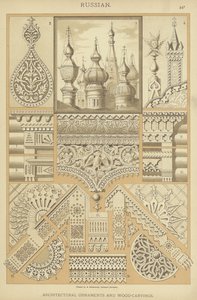 Russo, ornamenti architettonici e intagli in legno (litografia a colori) da German School