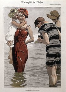 Bagno al mare: una donna e sua figlia in costume da bagno - n.d. da German School