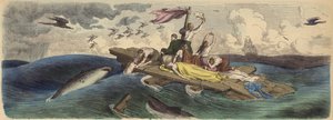 Naufraghi alla deriva su una zattera nei Mari del Sud (incisione colorata) da German School