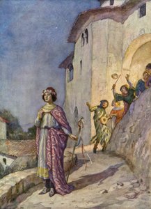 San Francesco e la sua Signora Povertà (litografia a colori) da German School