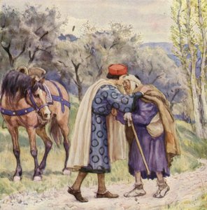 San Francesco che bacia un lebbroso (litografia a colori)