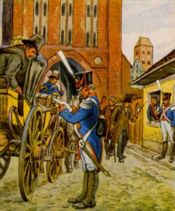 Soldati della città al cancello (litografia a colori)