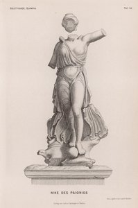Statua di Nike, antica dea greca della vittoria, di Paionios, scavata a Olimpia, Grecia da German School