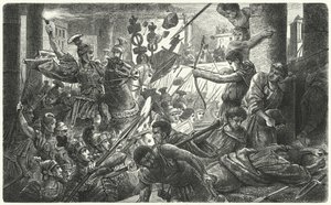 Silla entra a Roma con il suo esercito, 88 a.C. (incisione) da German School