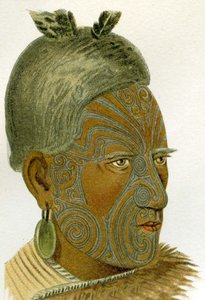 Volto tatuato di un capo Maori, 1894 da German School