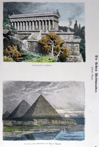 Tempio di Diana a Efeso e le Piramidi di Giza, da una serie delle Sette Meraviglie del Mondo pubblicata in Munchener Bilderbogen, 1886