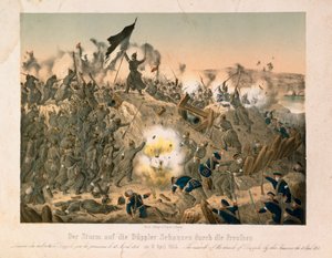 La battaglia di Dybboel nella seconda guerra dello Schleswig, il 18 aprile 1864, pubblicata da Verlag A. Felgner, Berlino, 1864 da German School