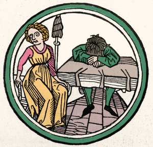 I Quattro Temperamenti: Melanconico (triste e depresso). Xilografia, Augusta 1480