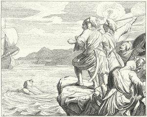 Il Sacro Romano Imperatore Ottone II fugge dai Greci dopo la sua sconfitta alla Battaglia di Stilo, 982 (incisione) da German School