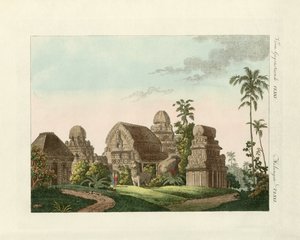La pagoda indiana di Mahabalipuram (incisione colorata)