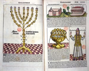 La Menorah e un sacerdote ebreo, dalla Cronaca di Norimberga di Hartmann Schedel (1440-1514) 1493 da German School