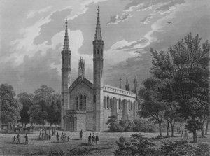 La Nuova Chiesa a Charlottenburg, Berlino (incisione su acciaio) da German School