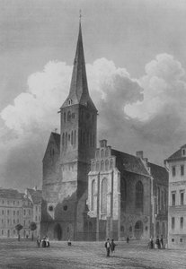 La Nikolaikirche, Berlino (incisione su acciaio) da German School