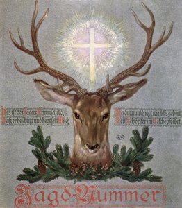 Il cervo di San Uberto (655-727), illustrazione di copertina di una rivista di caccia, 1908 da German School