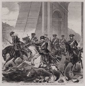 I primi soldati tedeschi che entrano a Parigi per occupare la città dopo la fine della Guerra Franco-Prussiana da German School