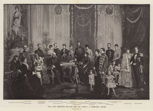 Il defunto imperatore Guglielmo e la sua famiglia, una scena commemorativa (incisione) da German School