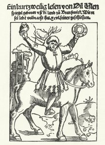 Till Eulenspiegel raffigurato con gufo e specchio (incisione) da German School