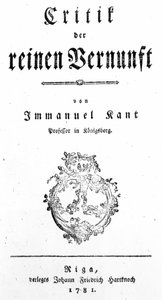 Pagina del titolo di Critique of Pure Reason di Immanuel Kant, pubblicato nel 1781 da German School