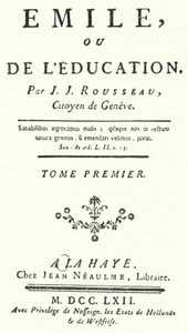 Pagina del titolo della prima edizione di Emile di Jean-Jacques Rousseau, pubblicata nel 1762 (incisione) da German School