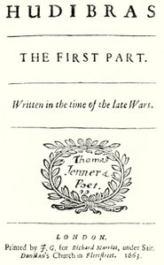 Pagina del titolo del poema satirico Hudibras del poeta inglese Samuel Butler, pubblicato nel 1663 (incisione) da German School