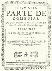 Pagina del titolo del secondo dei quattro volumi delle Comedias di Calderón, pubblicato nel 1637 (incisione) da German School