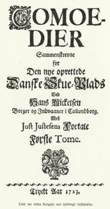 Pagina del titolo delle Commedie di Ludvig Holberg, drammaturgo, filosofo e storico danese-norvegese da German School