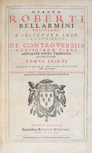 Pagina del titolo di De Controversiis di Robert Bellarmine, edizione pubblicata a Colonia nel 1620 da German School