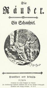 Pagina del titolo della prima edizione del dramma di Friedrich Schiller Die Rauber (I ladri) da German School