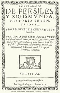 Pagina del titolo della prima edizione di Los trabajos de Persiles y Sigismunda di Miguel de Cervantes