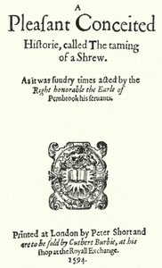 Pagina del titolo della prima edizione della commedia di Shakespeare La bisbetica domata (incisione) da German School