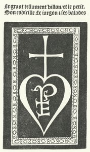 Pagina del frontespizio della prima edizione delle poesie del poeta francese François Villon, stampata da Pierre Levet a Parigi nel 1483 (incisione) da German School