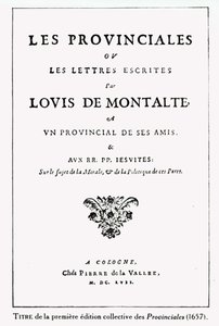 Frontespizio di Les Provinciales di Blaise Pascal (1623-62), Amsterdam, 1657 (inchiostro su carta) da German School