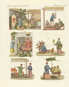 Mestieri, arti e lavori manuali in Cina (incisione colorata) da German School