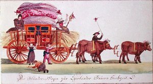 Trasporto di un letto matrimoniale dopo il matrimonio di contadini di Eger (ora Ched) in Boemia (ora Repubblica Ceca) da German School