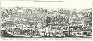Viaggiatori che visitano le sorgenti curative nel villaggio di Hornhausen, 1646 da German School