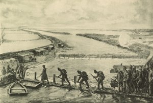 Truppe dei Marines in posizione, attraversando l