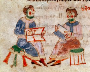 Due monaci che discutono, miniatura tratta dal volume 