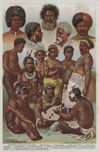 Tipi di razze australiane (litografia a colori)