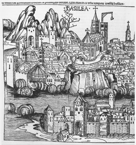 Veduta di Basilea, illustrazione dalla Cronaca di Norimberga di Hartmann Schedel (1440-1514) 1493