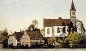 Vista della chiesa di Bischwiller, Germania da German School