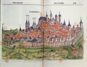 Veduta della città di Norimberga, dalla Cronaca di Norimberga di Hartmann Schedel (1440-1514) 1493