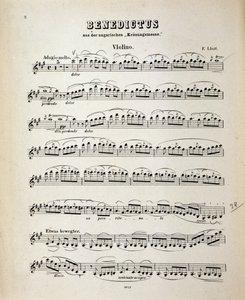 Pagina della partitura per violino dalla Messa di incoronazione ungherese di Franz Liszt da German School