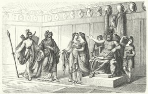Wotan che riceve i musicisti introdotti da Bragi, il dio della poesia e del canto da German School