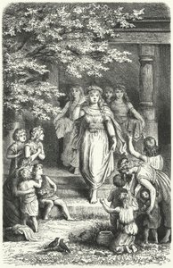 Giovani donne germaniche che indossano corone per celebrare la festa di Eostre (Ostara) da German School