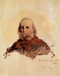 Unità italiana: ritratto di Giuseppe Garibaldi (1807-1882), patriota italiano. Opera di Gerolamo (Girolamo) Induno (1825-1890)