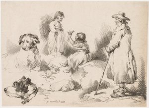 Studi di Bambini Due Bambine, Due Cani, Un Uomo, 1793 da Gerrard Street J. Harris Soho