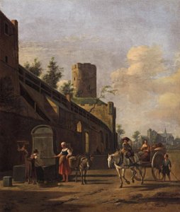Mura della città di Colonia con contadini e viaggiatori nelle vicinanze, sullo sfondo la chiesa di San Pantaleone