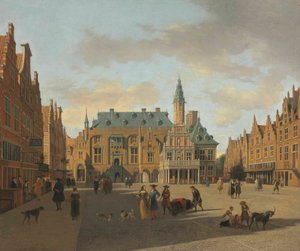 Il Grote Markt e il Municipio di Haarlem, visti da est