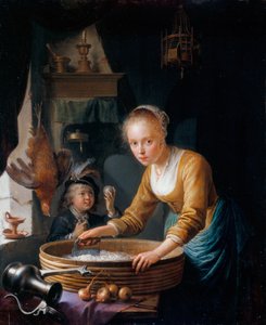 Ragazza che taglia le cipolle da Gerrit Dou