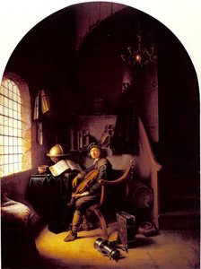 Giovane violinista seduto nella sua stanza di studio da Gerrit Dou